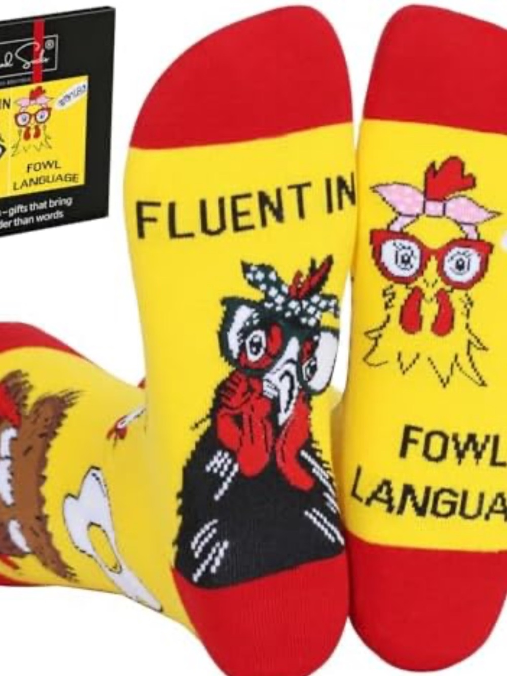Novelty Yellow & Red No-Show Socks with Chicken Graphic